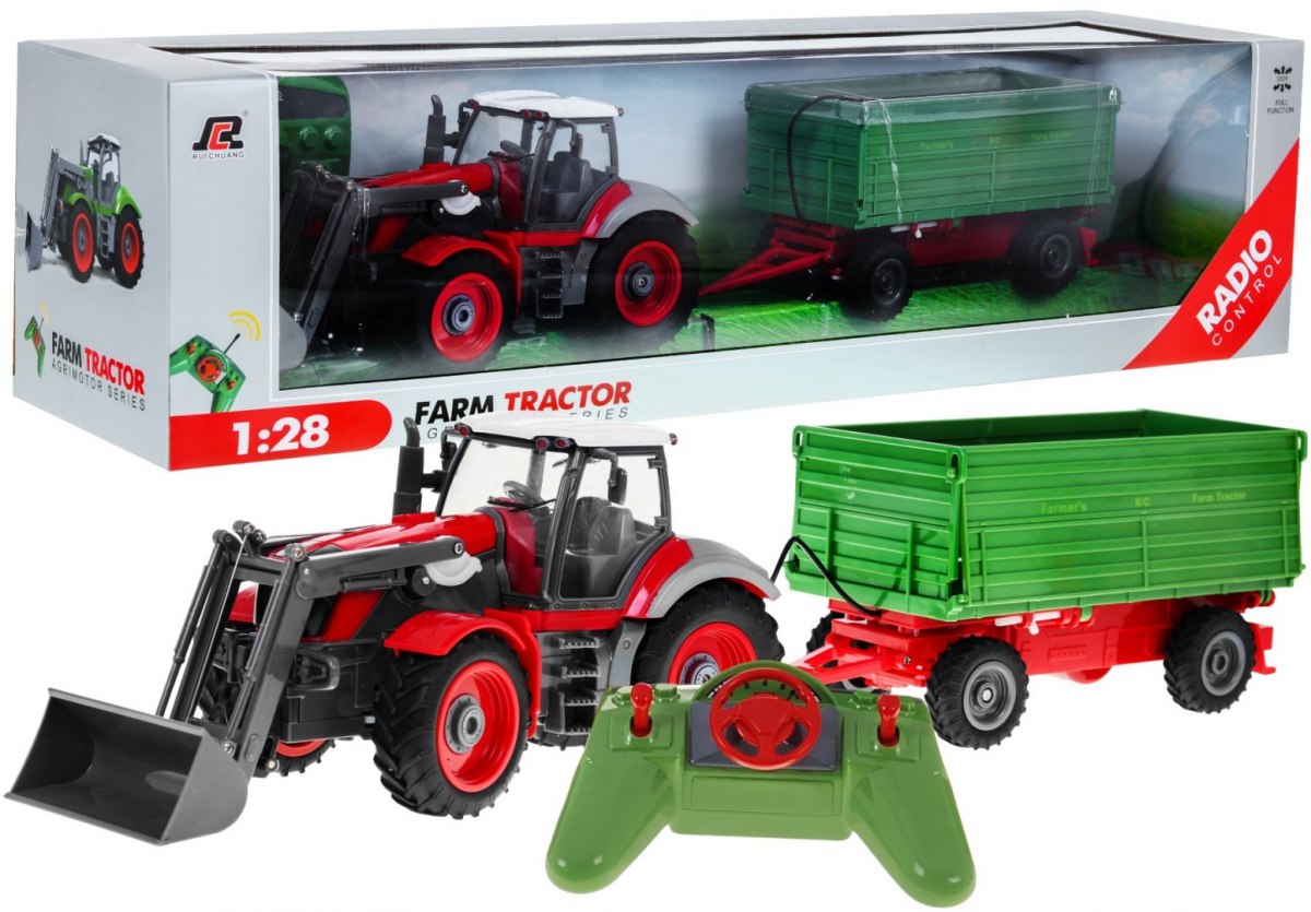 Traktor s vlečkou na diaľkové ovládanie R/C červeno-zelený