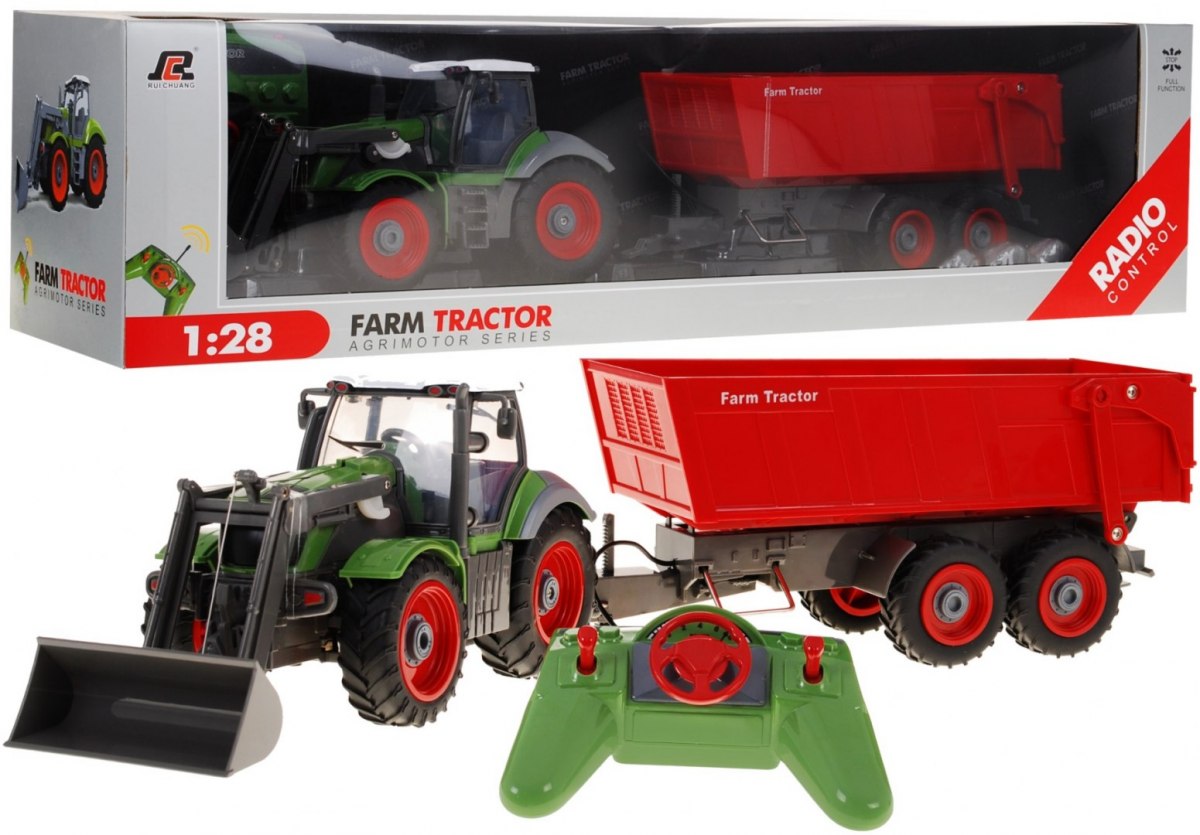 Traktor s vlečkou na diaľkové ovládanie R/C zeleno-červený