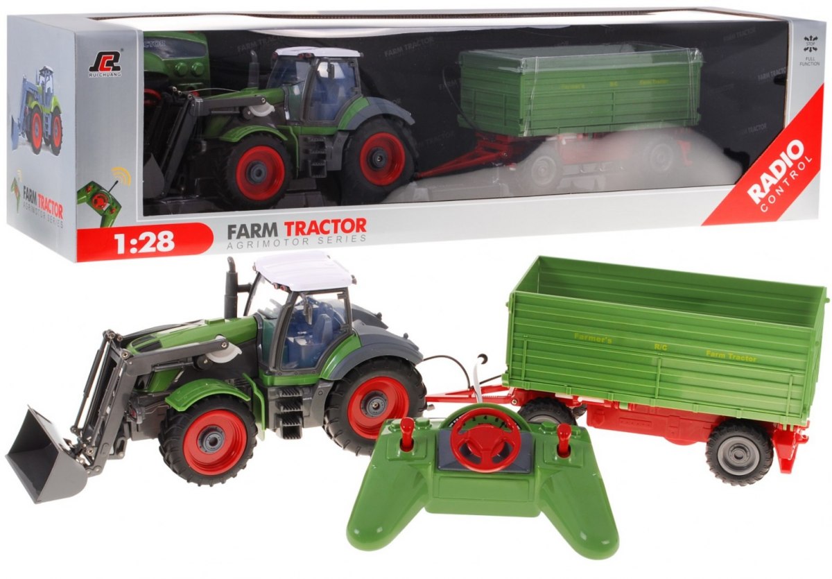 Traktor s vlečkou na diaľkové ovládanie R/C zelený