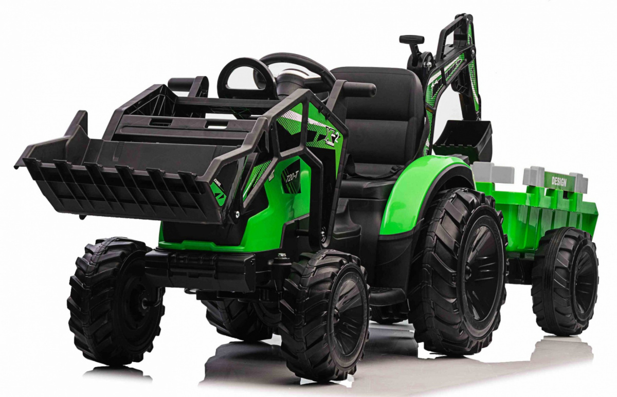 Detský elektrický traktorbager s prívesom zelený