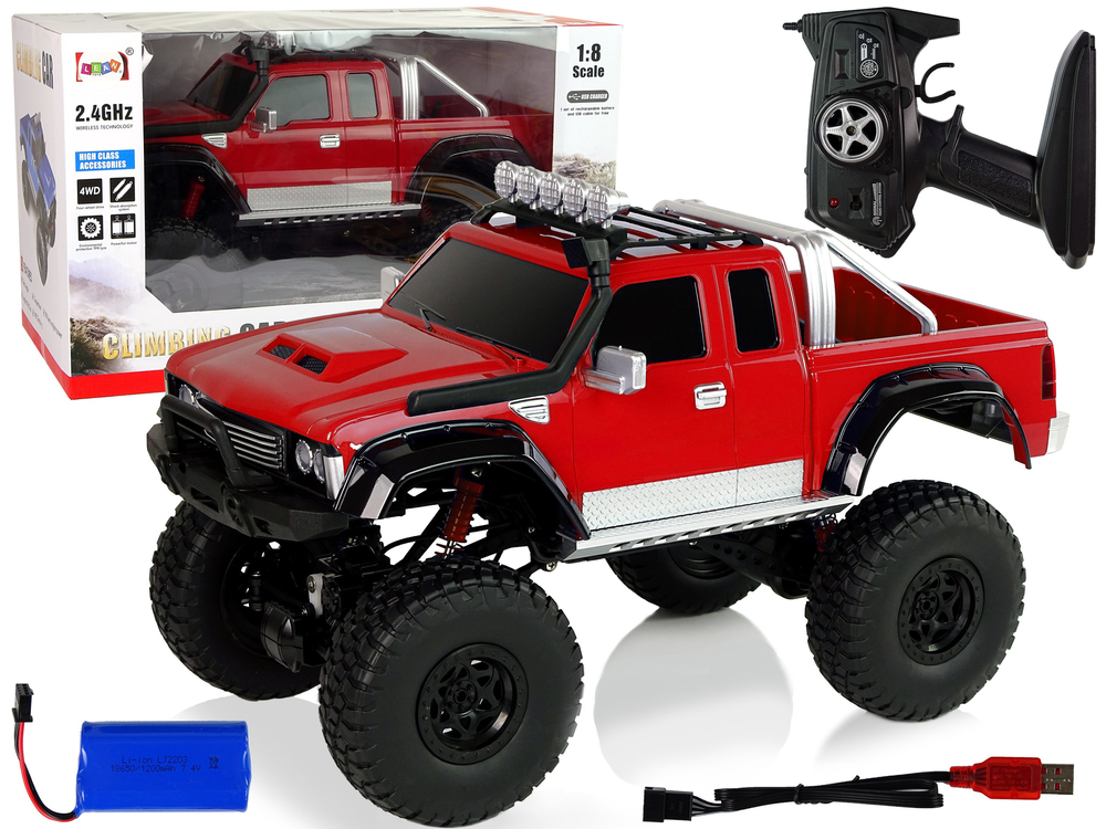 mamido Auto Off-Road RC 2.4G Horolezecké auto 1:8 Červená 4x4