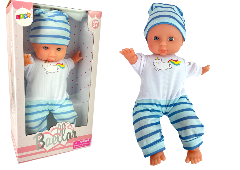 mamido Bábika Bobas Modré pyžamo s pruhmi 30 cm