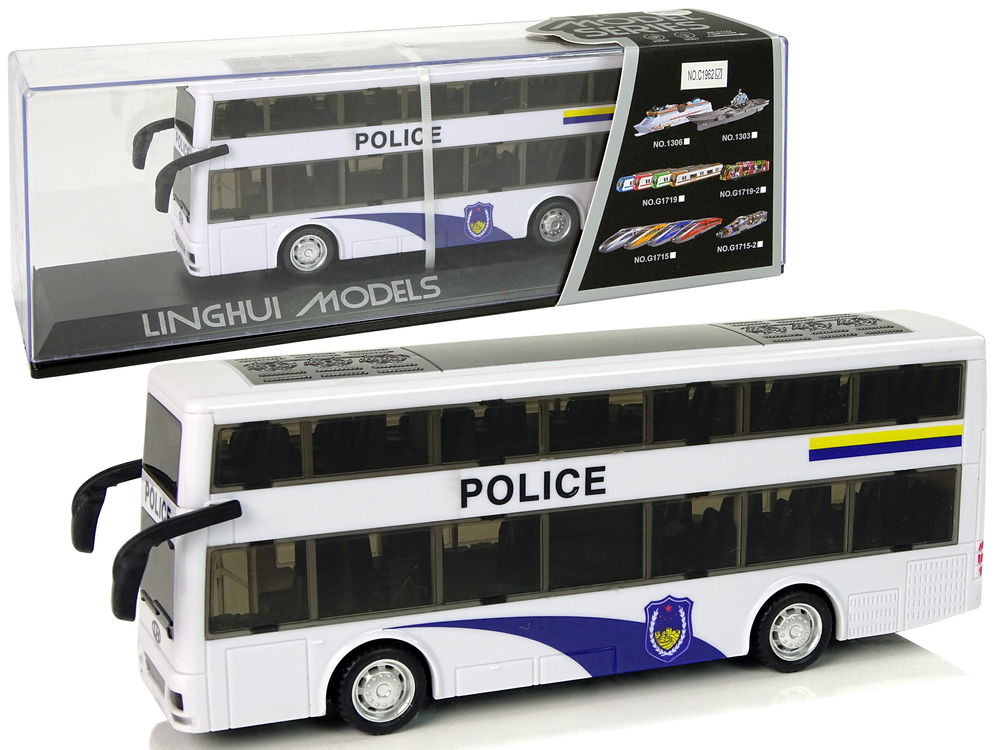 mamido Policajný autobus Dvojposchodový autobus biely so zvukom napätia
