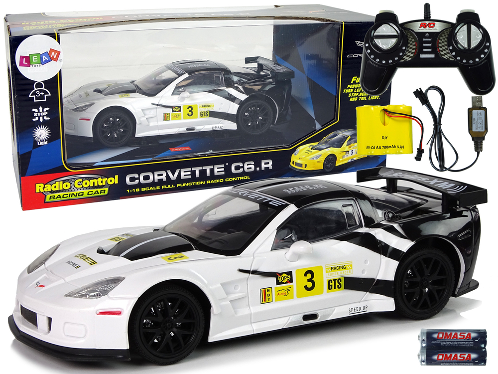 mamido RC 1/18 Corvette C6 športové vozidlo. R biela 2,4 g svetlo