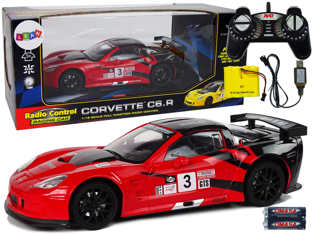 mamido RC 1/18 Corvette C6 športové vozidlo. R Červená 2,4 g Svetlo