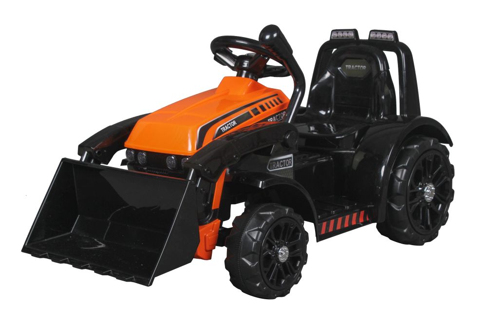 Detský elektrický traktor s radlicou oranžový