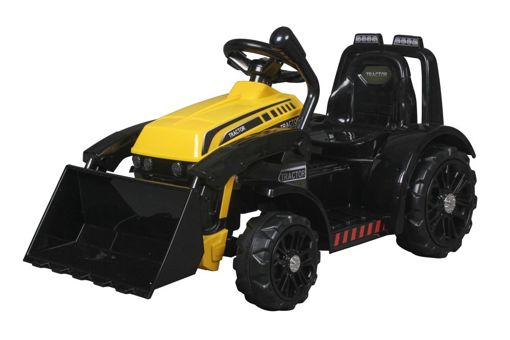 Detský elektrický traktor s radlicou žltý
