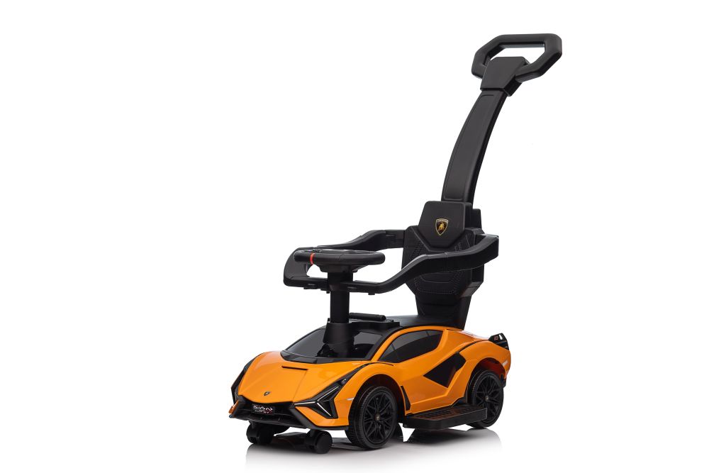 Detské odrážadlo auto s vodiacou tyčou Lamborghini Sian oranžové