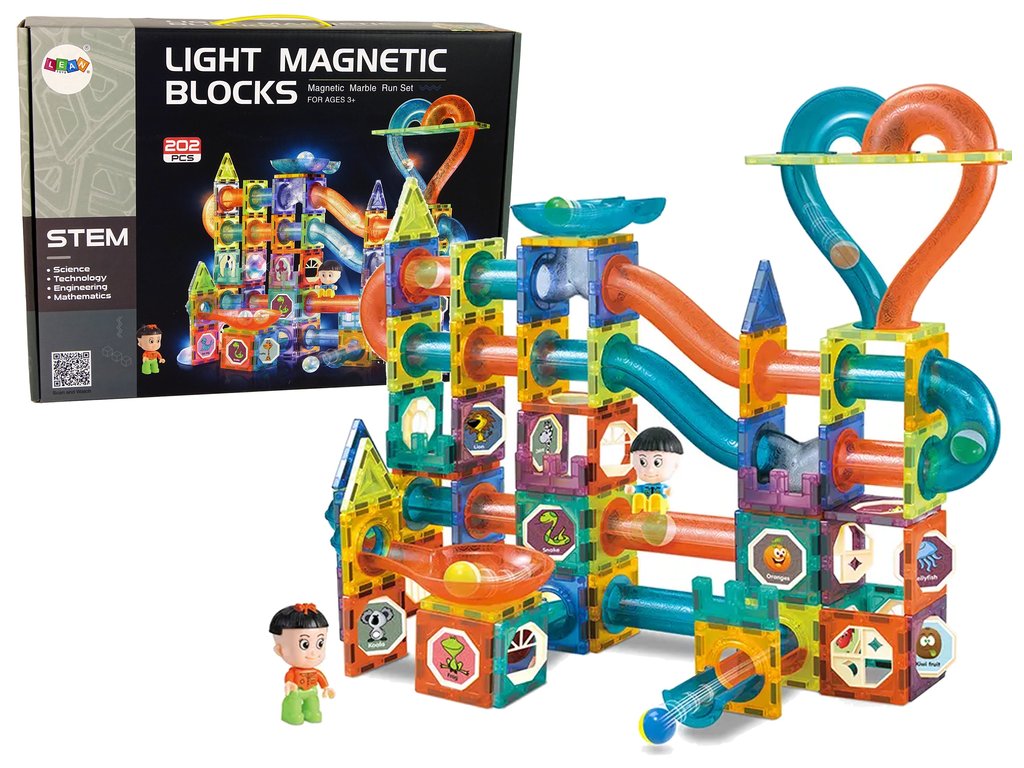 Mamido  Mamido Magnetická svietiaca stavebnica guličková dráha 202 dielov