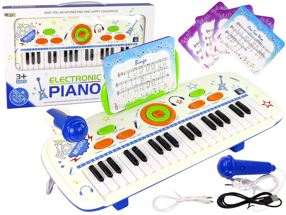 Detský elektrický keyboard s mikrofónom a notami