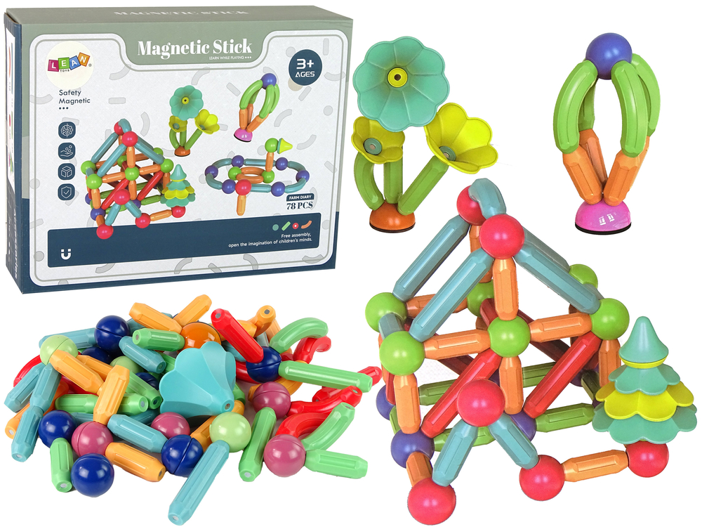 Magnetické plastikové konštrukčné kloky - 78 prvkov