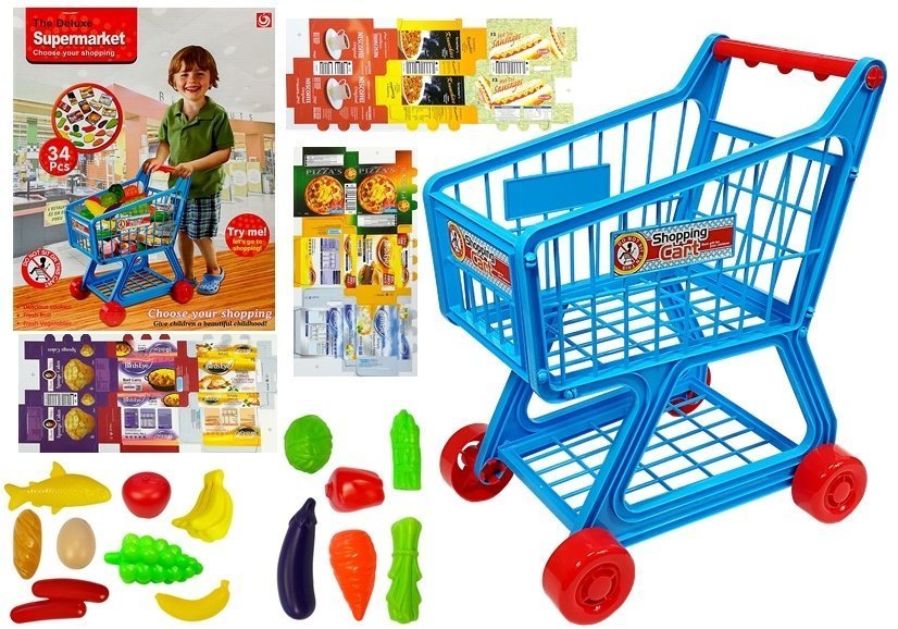 Detský Nákupný Vozík s 34 Dieliky pre Hrátky v Obchode