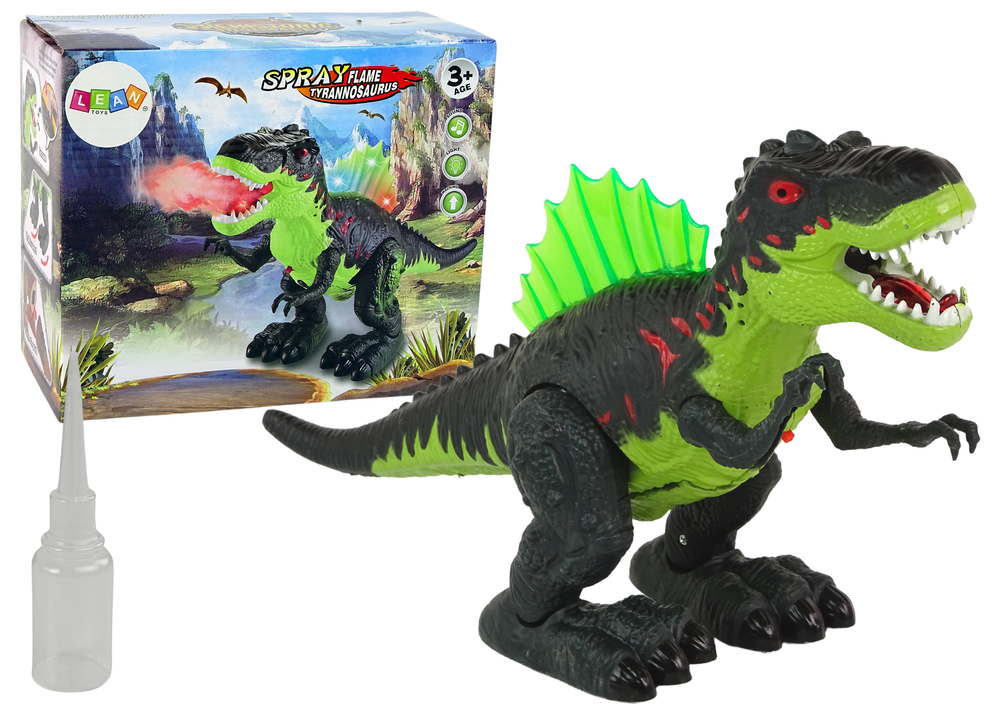 mamido Dinosaur, ktorý dýcha ohňom, strieka vodnou parou a svieti na batérie - Zelený