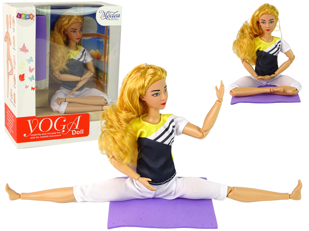 Bábika pre deti podložka jóga s dlhými blond vlasmi