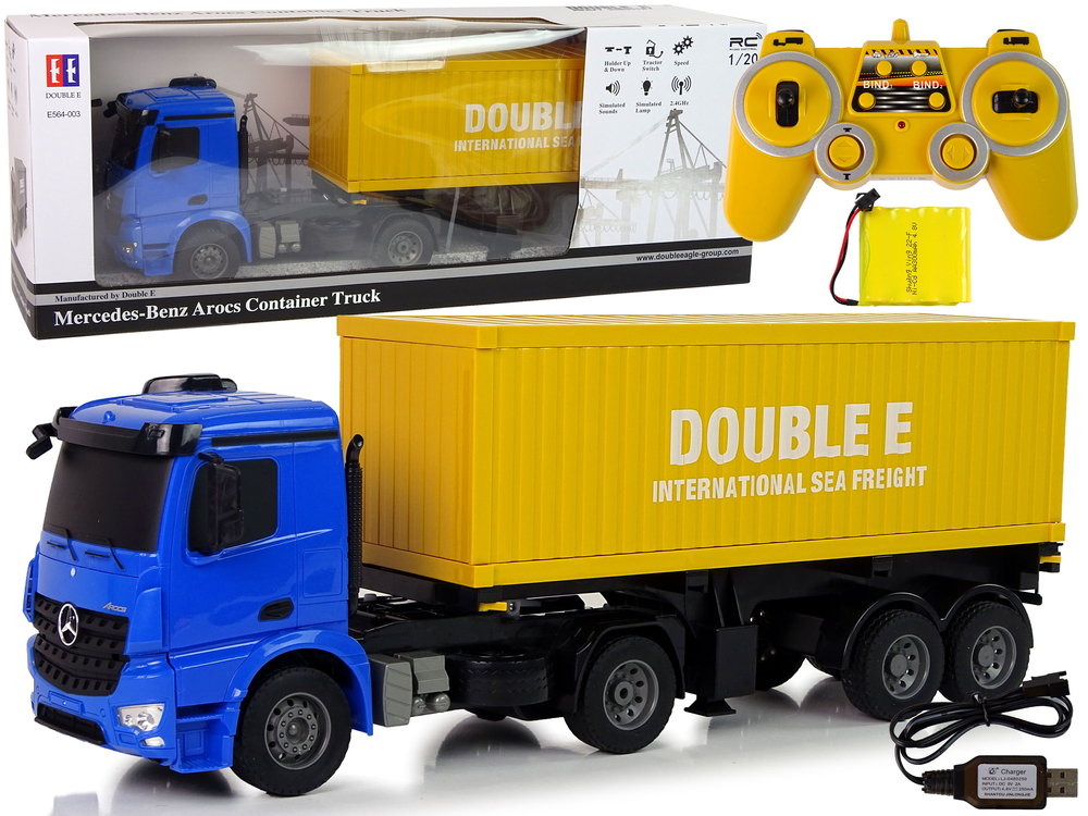 mamido Veľké nákladné elektrické autíčko RC Mercedes Arocs v modrej farbe 1:20, kontajner s dĺžkou 58 cm