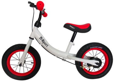 Detský bežiaci bicykel R3 R-Sport 12" v červeno-bielej farbe s brzdou a zvončekom