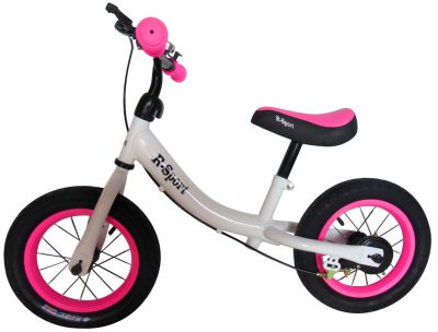 mamido Odrážadlo R3 ružovo-biele R-Sport 12'' s brzdou a zvončekom