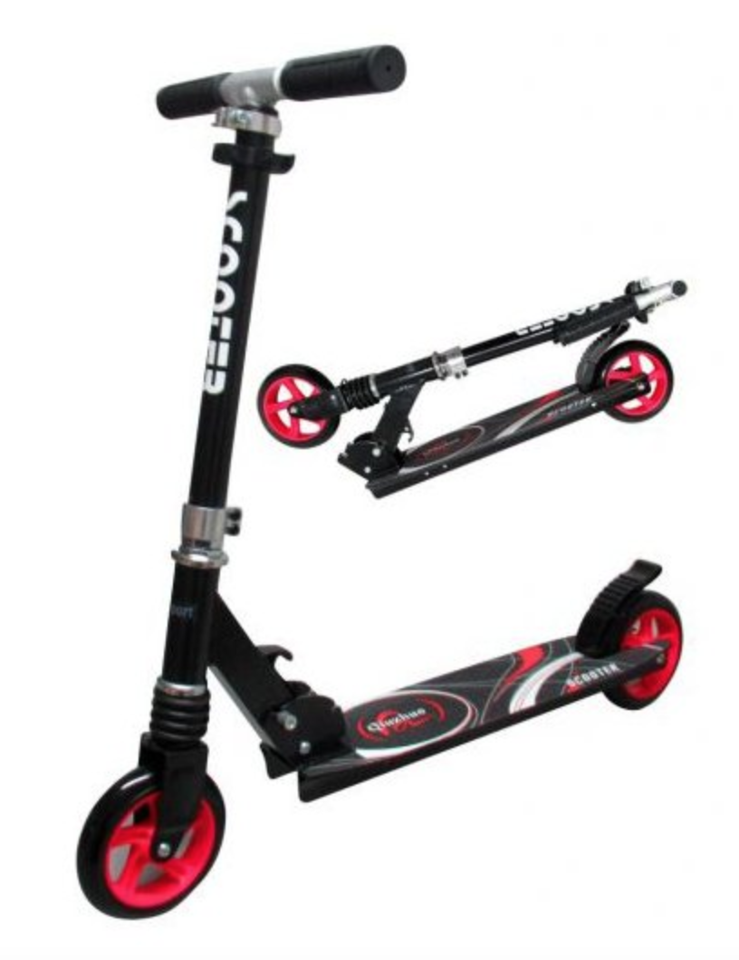 mamido Veľká skladacia Hulajnoga H7 v čierno-červenej farbe, R-Sport kolieska 145 mm, nosnosť do 100 kg