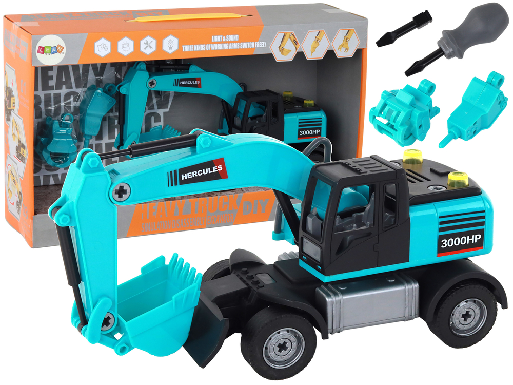 mamido Stavebná Sada DIY Modrá - Excavator, Vrtná Súprava, Záchytný Mechanizmus