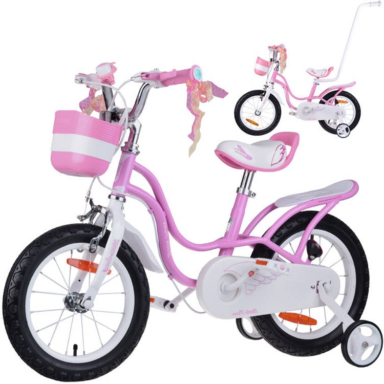 Detský bicykel RoyalBaby Little Swan 14" s vodiacou tyčou ružové