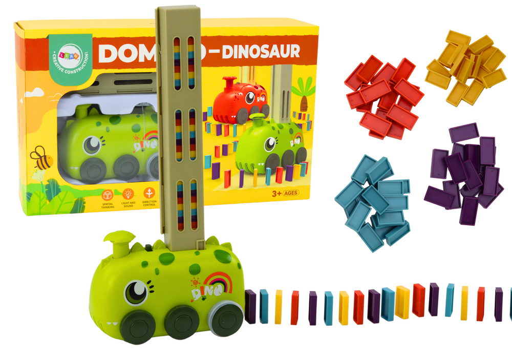 mamido Autíčko zelený dinosaurus na batérie skladajúci farebné domino 4 farby kociek