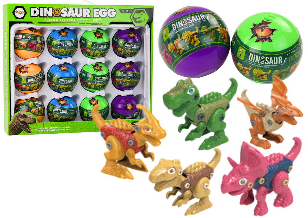 mamido Farebná sada 12 skrutkovacích dinosaurích vajec