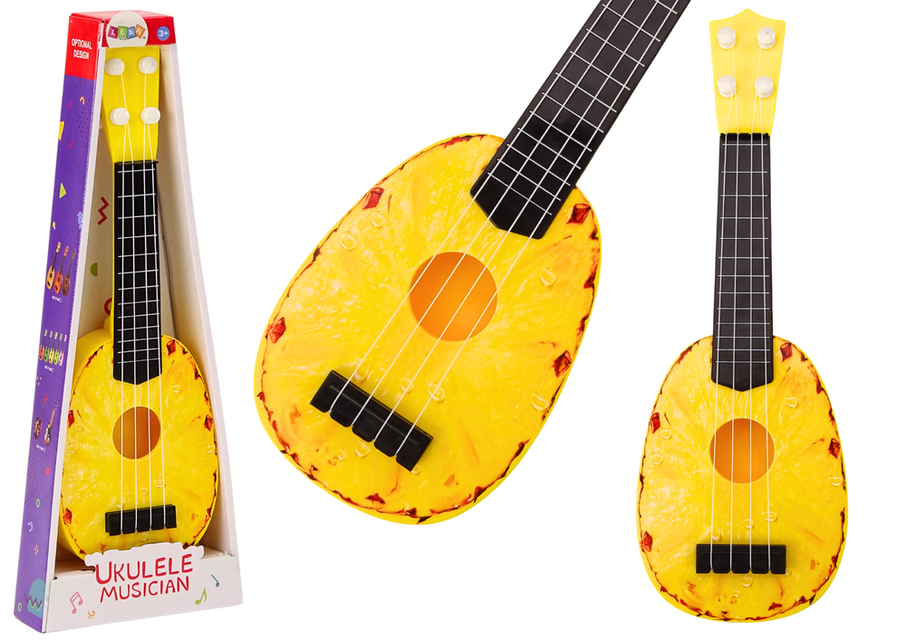 mamido  Detské ukulele mini gitara 4 struny ananásový motív žltá 15″