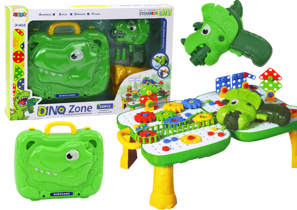 mamido Kufrík a stolík DIY sada skladačka kocky dinosaurus elektrický skrutkovač 249 dielov