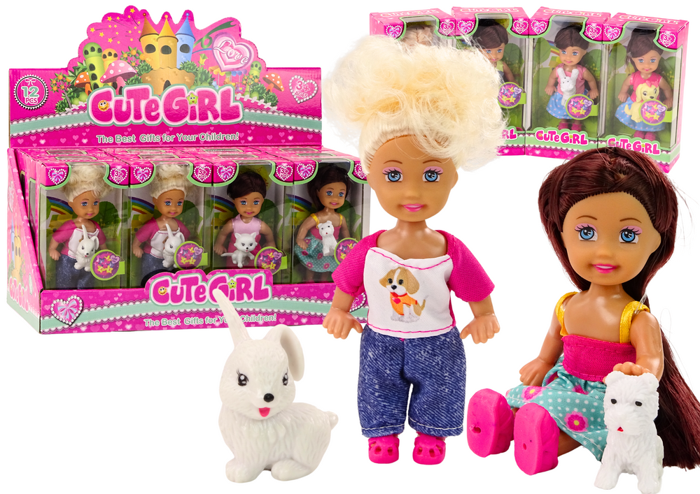 mamido  Mini bábika s dlhými vlasmi a farebným oblečkom zvieratko