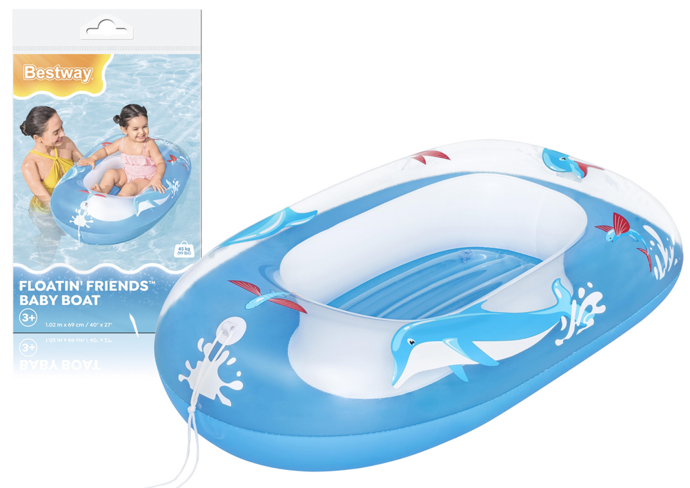mamido  Nafukovací modrý čln Delfín 102 x 69 cm Bestway 34037