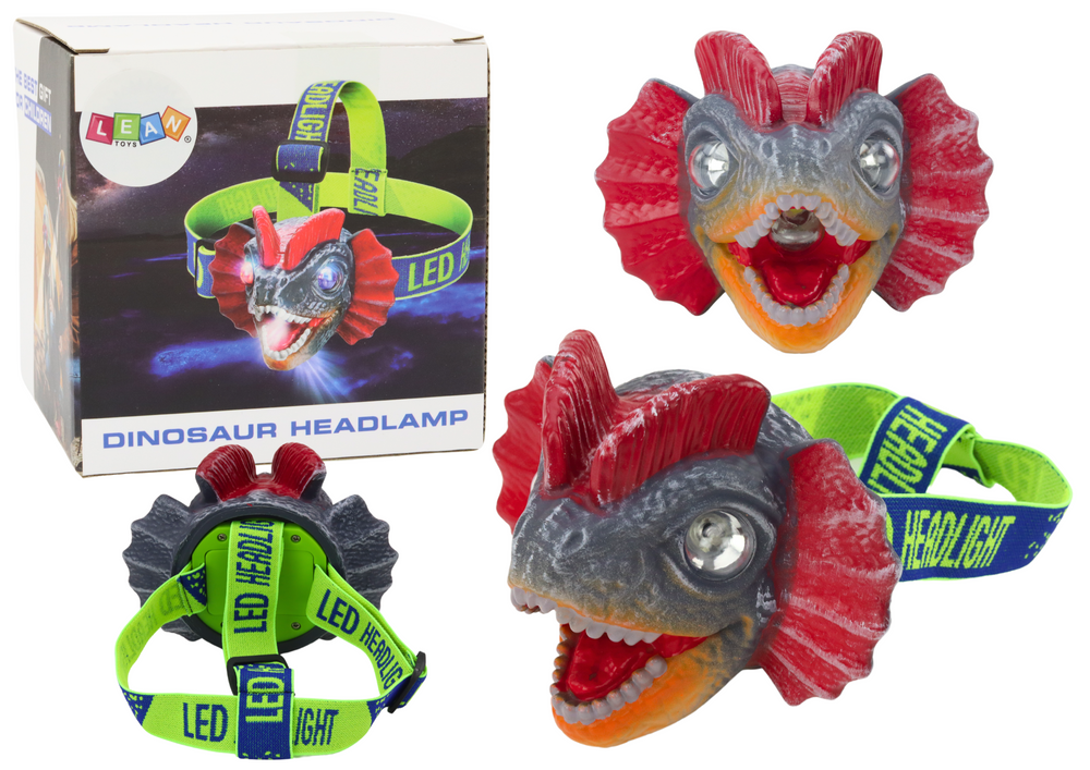 Nastaviteľná čelovka dinosaurus s 3 LED diódami