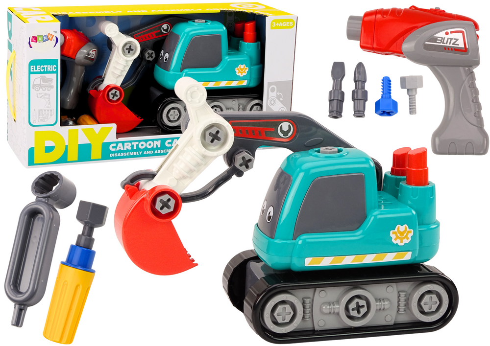 mamido Pásový bager kreslený na skrutkovanie DIY tyrkysový