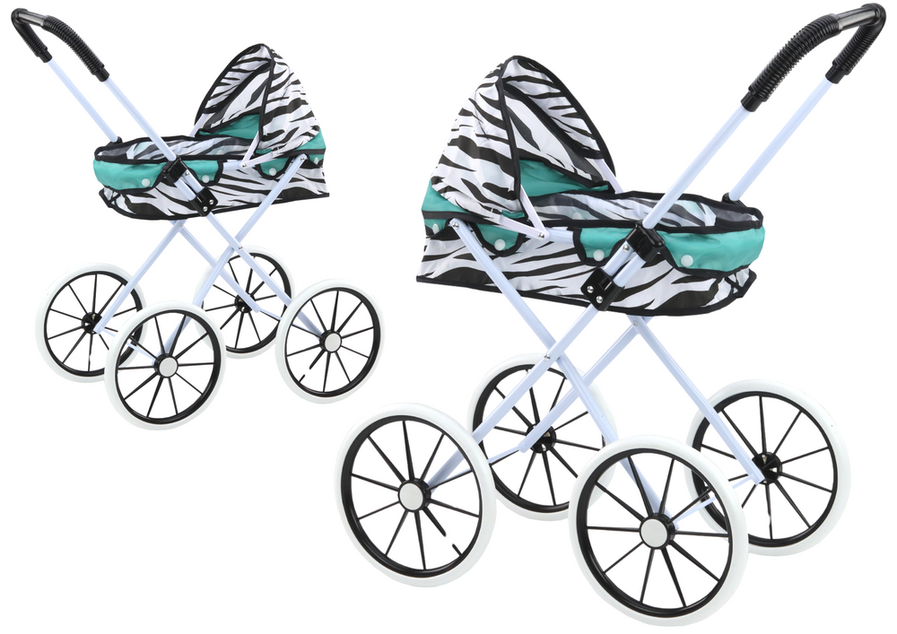 mamido Skladací kočík pre bábiky s veľkými kolesami Zebra tyrkysový