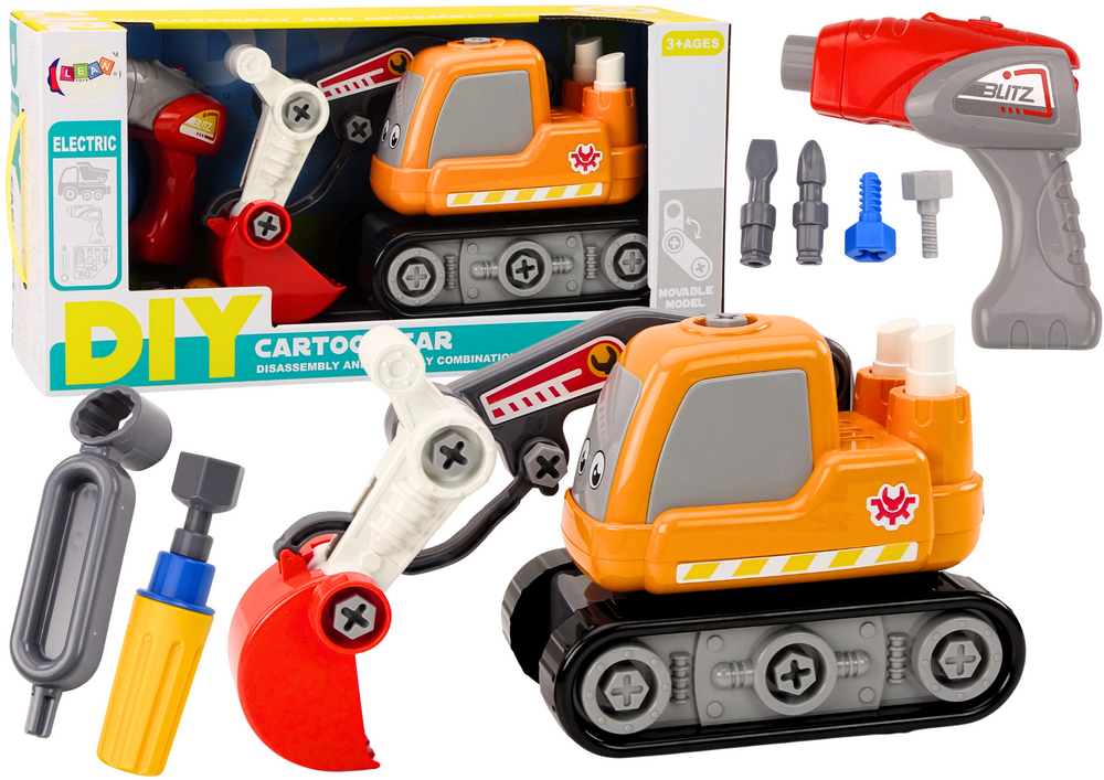 mamido Skrutkovací pásový bager kreslený DIY oranžový