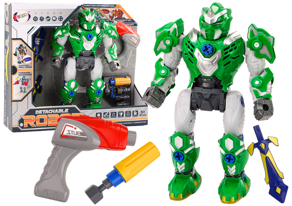 mamido  Skrutkovateľný robot so zbraňou, vŕtačkou a skrutkovačom so svetlami a zvukmi zelený