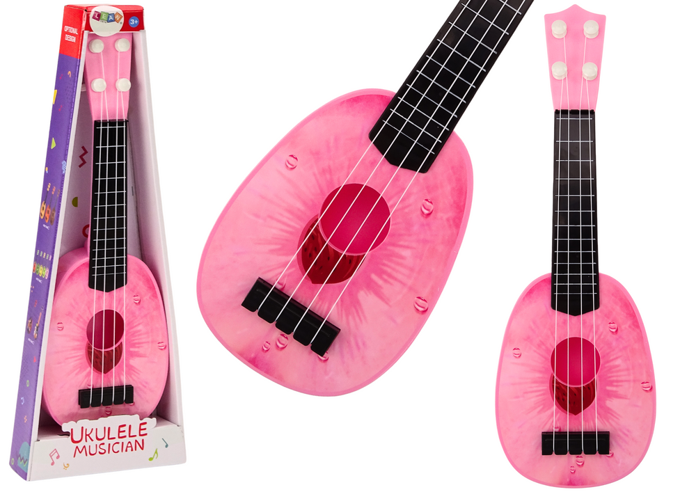 mamido Ukulele pre deti Mini gitara 4 struny s motívom broskyne ružová 15″