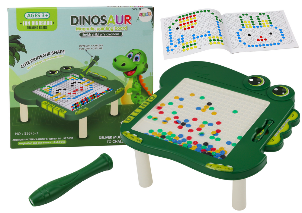 mamido Vzdelávací magnetický stolček s tabuľou a dinosauriou skladačkou, zelený