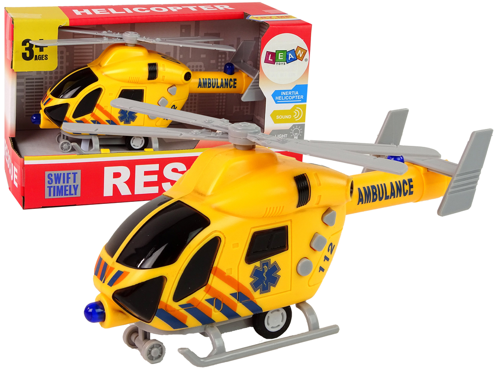 mamido Záchranný vrtuľník ambulancie žltý so zvukmi a svetlami s rotormi