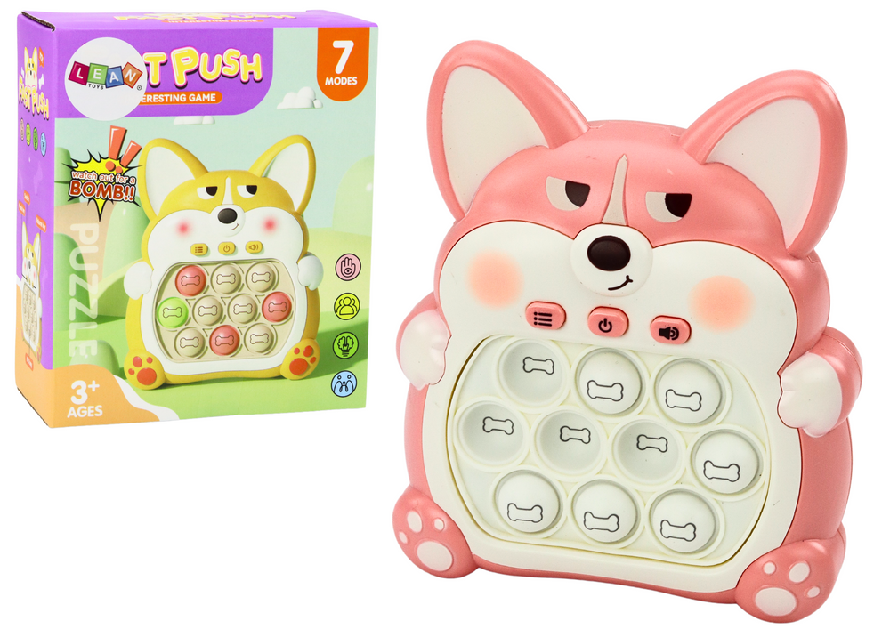mamido Zručnostná hra konzola Pop-It lišiak 7 herných režimov ružová senzorická