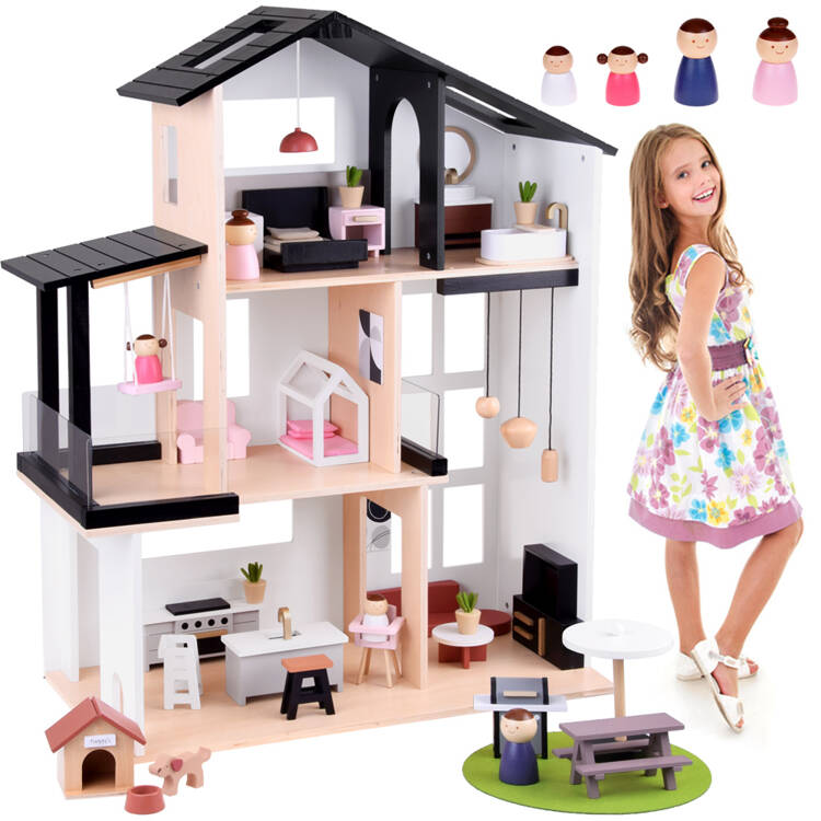 Drevený domček pre bábiky s nábytkom v štýle LOFT