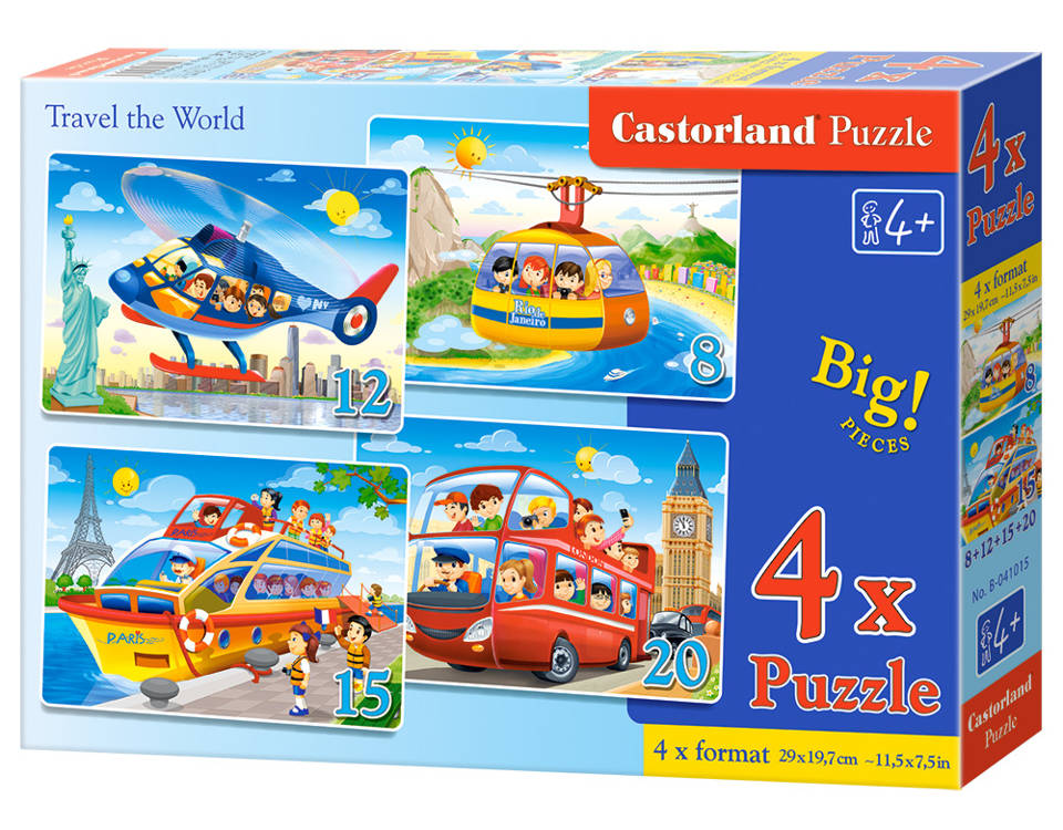 mamido Puzzle 4v1 s 8, 12, 15, 20 dielikmi Cestovanie po svete