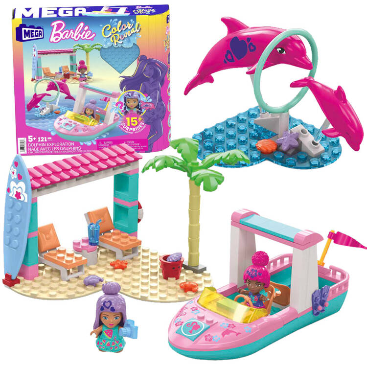 mamido Stavebnica 121 dielikov MEGA Barbie Color Reveal Dobrodružstvo s delfínmi