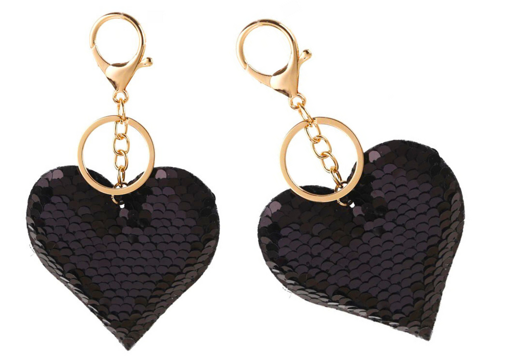 mamido  Prívesok srdca s obojstrannými flitrami strieborný čierny