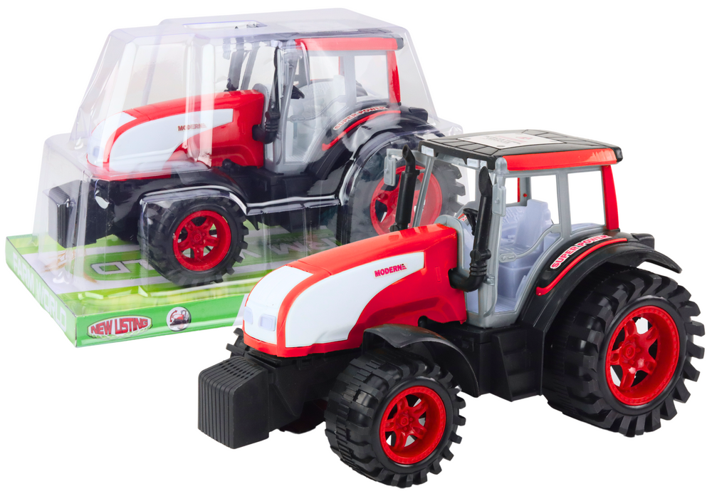 Veľký poľnohospodársky traktor s pohonom červený