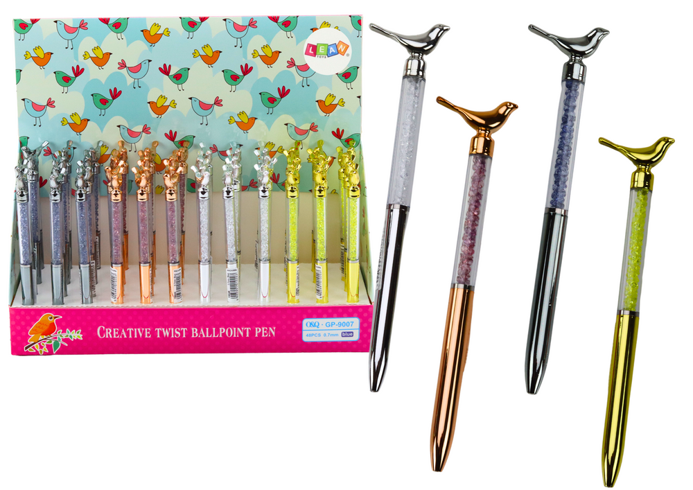 mamido  Propiska s vtáčikom a diamantmi modrý atrament 0,7 mm mix