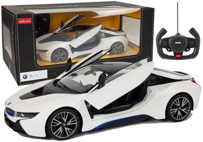 mamido Športové autíčko BMW i8 Rastar na diaľkové ovládanie RC s automatickými dverami 1:14 biele