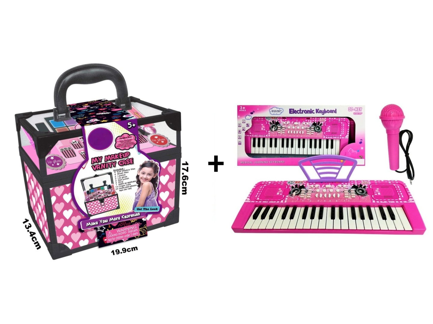 Mamido  Mamido Výhodná sada Detský kozmetický kufrík + Veľký keyboard s mikrofónom ružový 37 kláves