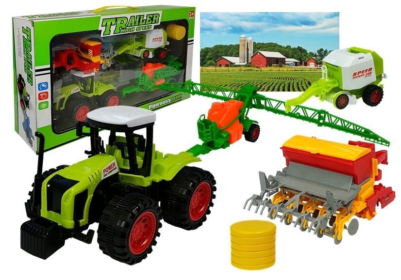 mamido Traktor s tromi prívesmi pestovania plodín zelený