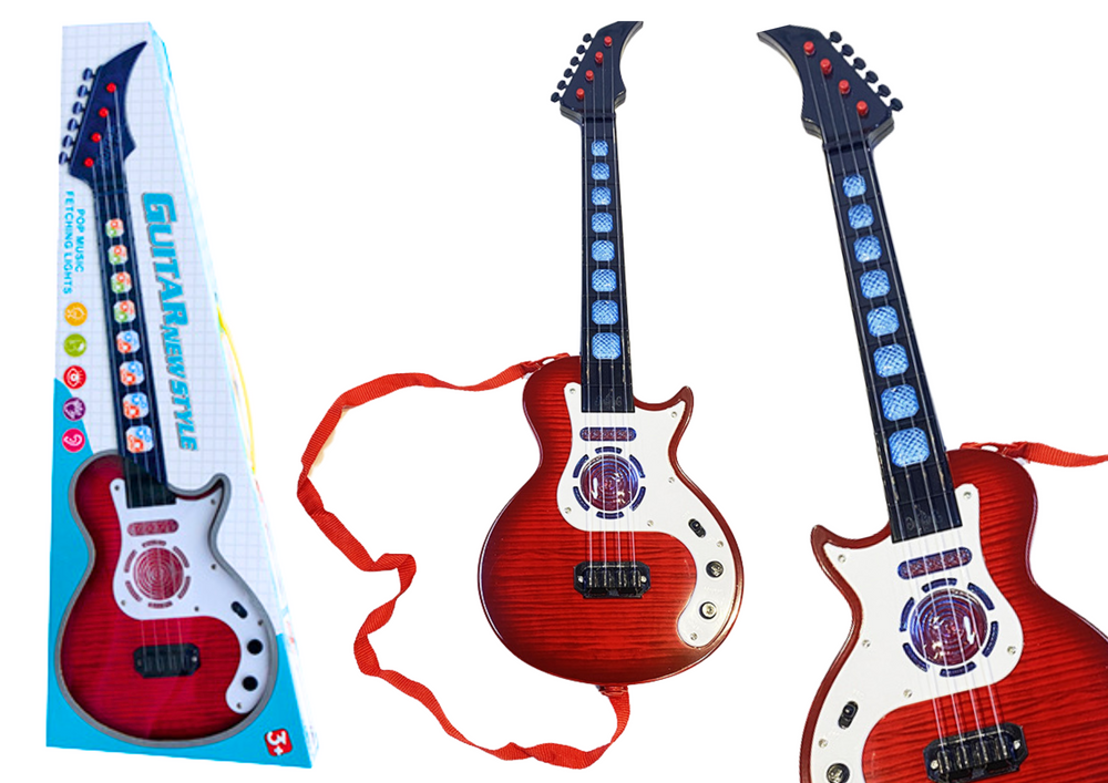 Detská elektrická gitara so svetlami a melódiami červená