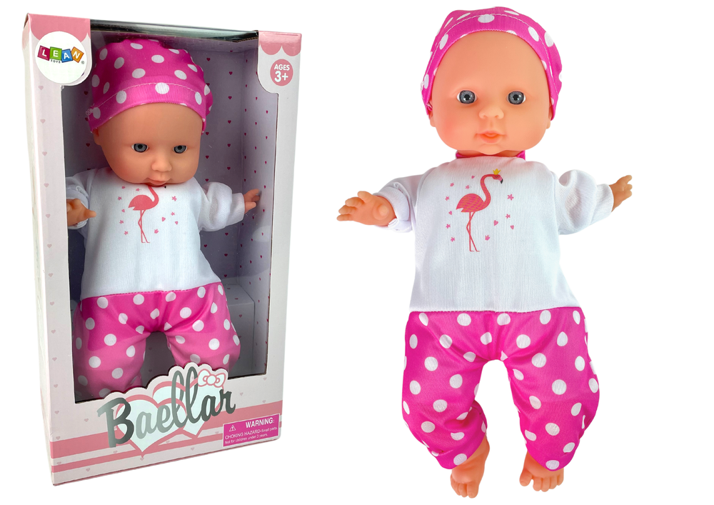 Bábika bábätko ružové pyžamo s bodkami 30 cm